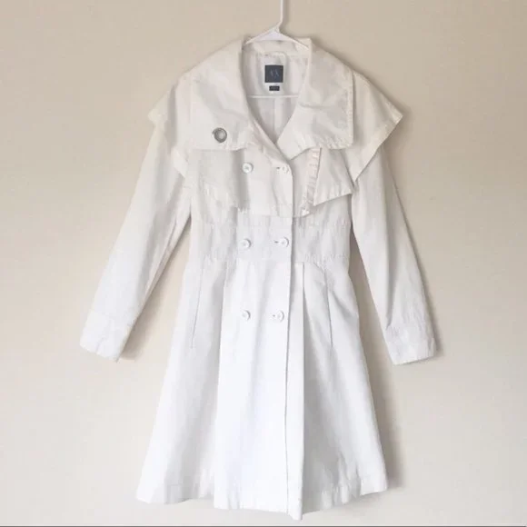 NWT ARMANI EXCHANGE White Funnel Neck Cotton Trench Overcoat | Size S - Picture 2 of 9